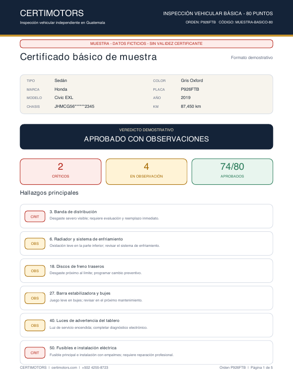Vista previa del certificado básico de 80 puntos